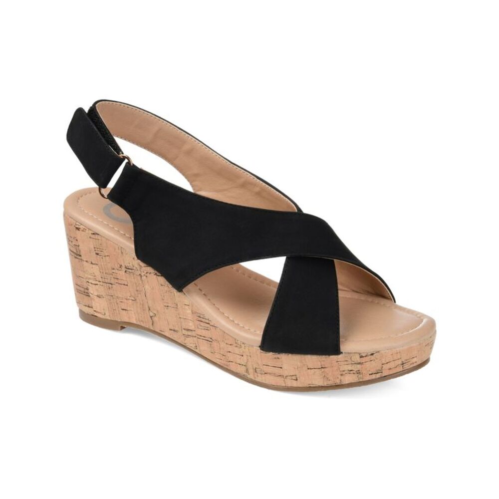 JOURNEE COLLECTION Womens Black Jenice Round Toe Wedge Slingback Sandal 5.5 M